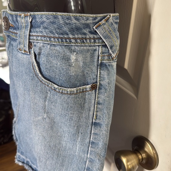 Moto U.K. Design Blue Distressed Denim Mini Skirt Y2K Vintage Style Chic Size 31 - Picture 5 of 10